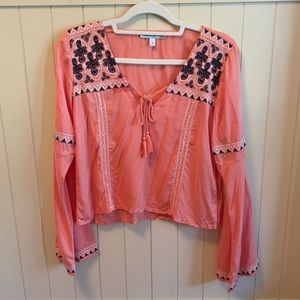 Abercrombie light pink boho blouse with bell sleeves